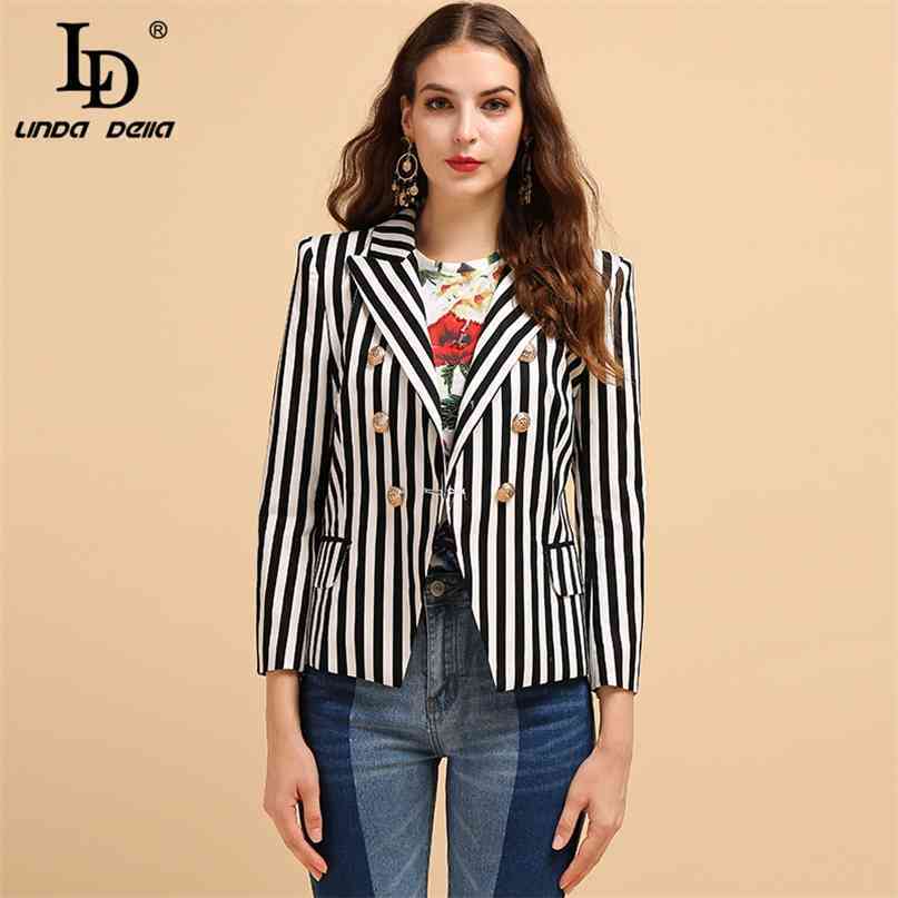 Fashion Runway Summer Career Blazer Women's Long Sleeve Striped Printed Button Elegant Casual Ladies Coats Tops 210522