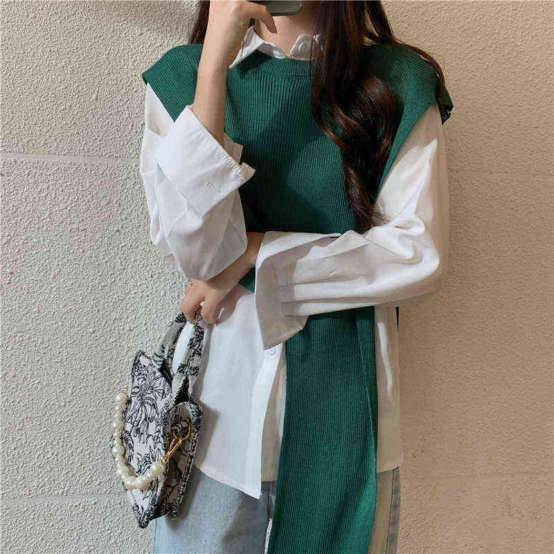 Getspring Women Sweater Vest Asymmetry Sleeveless Knitting Tops Irregular Black White Short Korean Vest Autumn Women's Clothing 211106