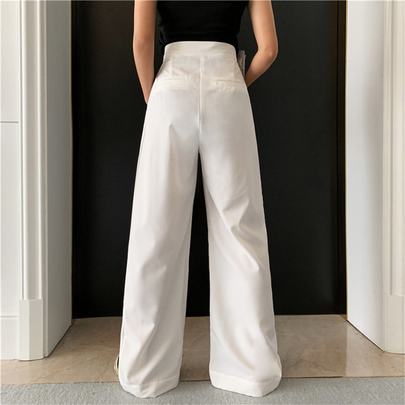 Selling Autumn White High Waist Slender Quality Streetwear Suit Full-Length Large Size Wide Leg Trousers 210421