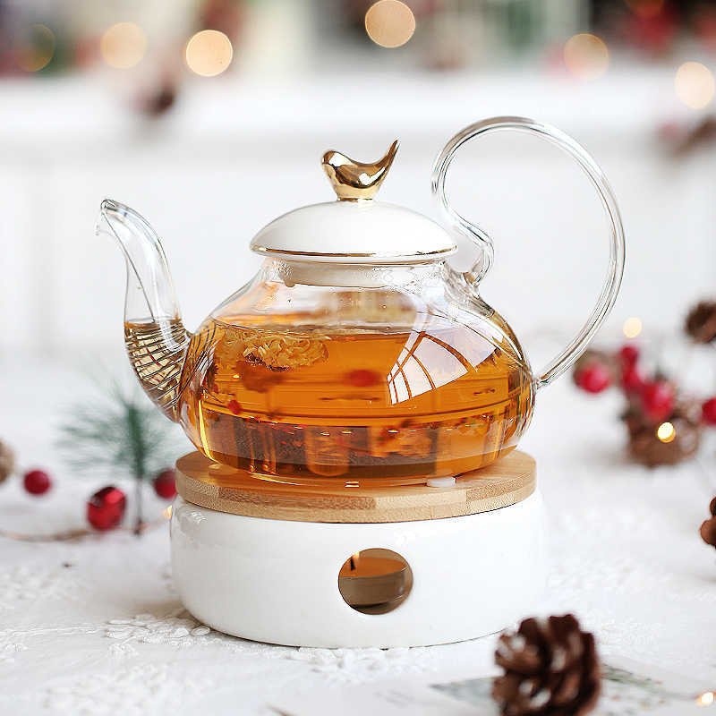 Ceramic Teapot With Strainer Vintage Porcelain British Tea Pot And Cup Set Candle Heating Glass Coffee Mugs Home Decoration 210724