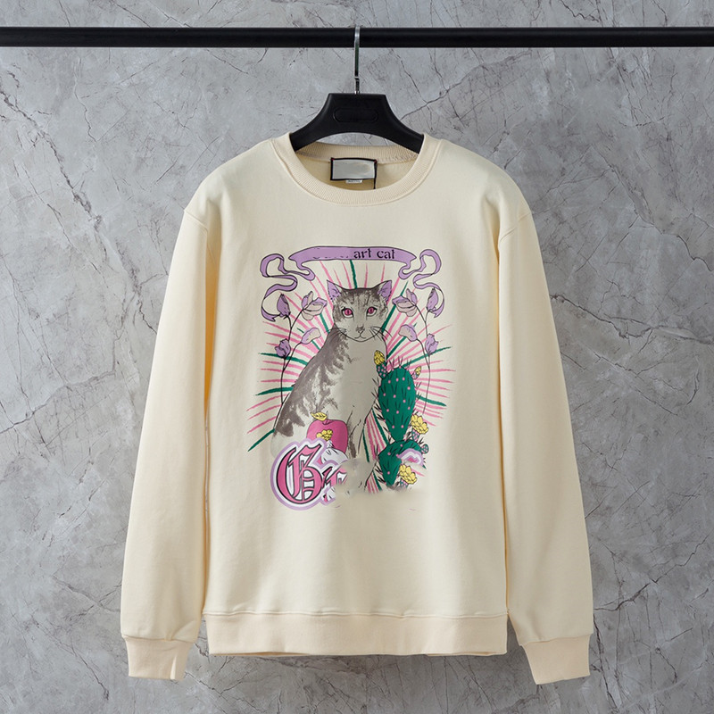 Creative Cat Pattern Women Sweatshirts Fashion Lovely Charm Cotton Men Hoodies Fall Winter Warm Couple Sweatshirt, Black