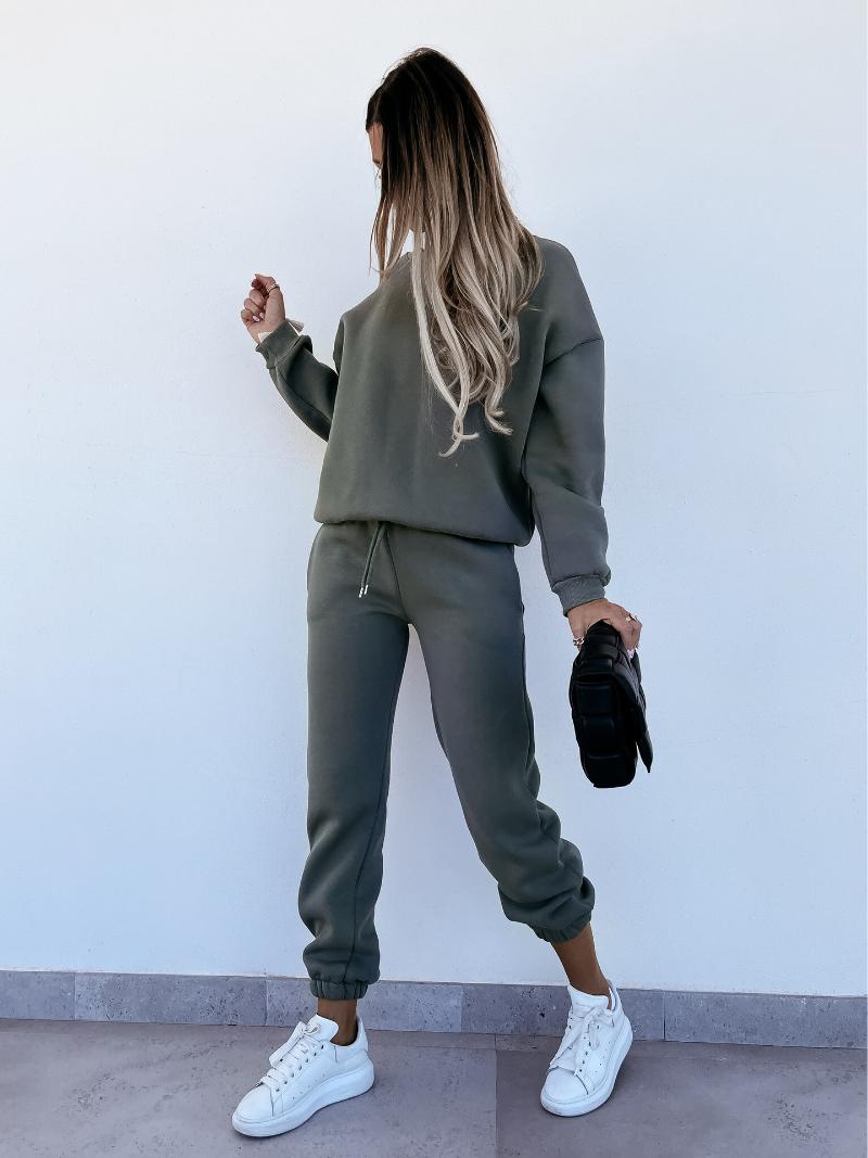 Fashion Women Two Piece Pants Solid Color Full Sleeve Casual Sporty 2 Pieces Tops And Long Pant Tracuits