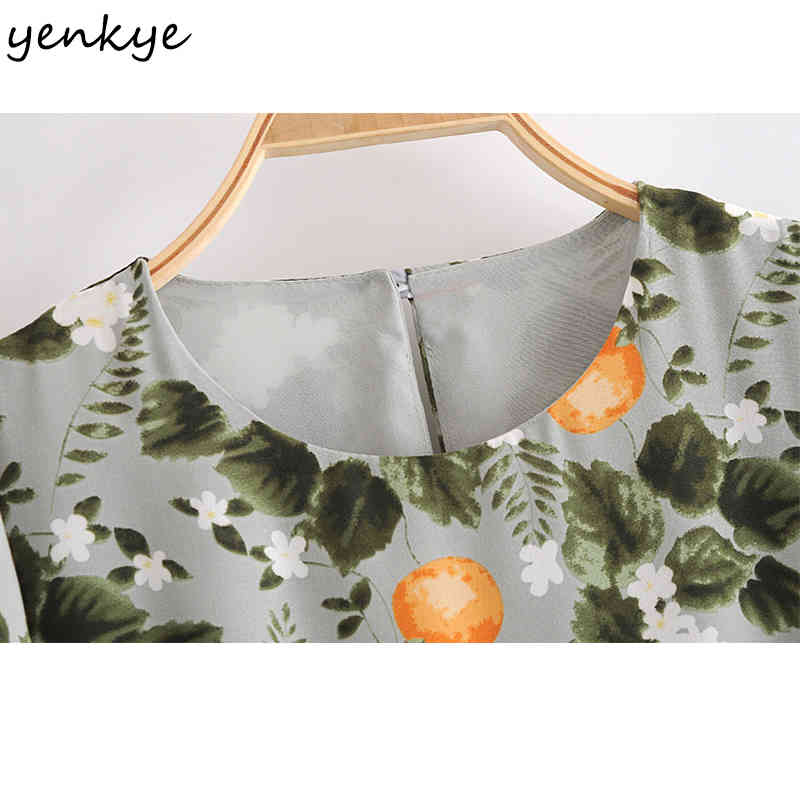 Sexy Backless Vintage Lemon leaves Print Dress Women O Neck Short Sleeve A-line Chiffon Summer Long Robe Longue 210430