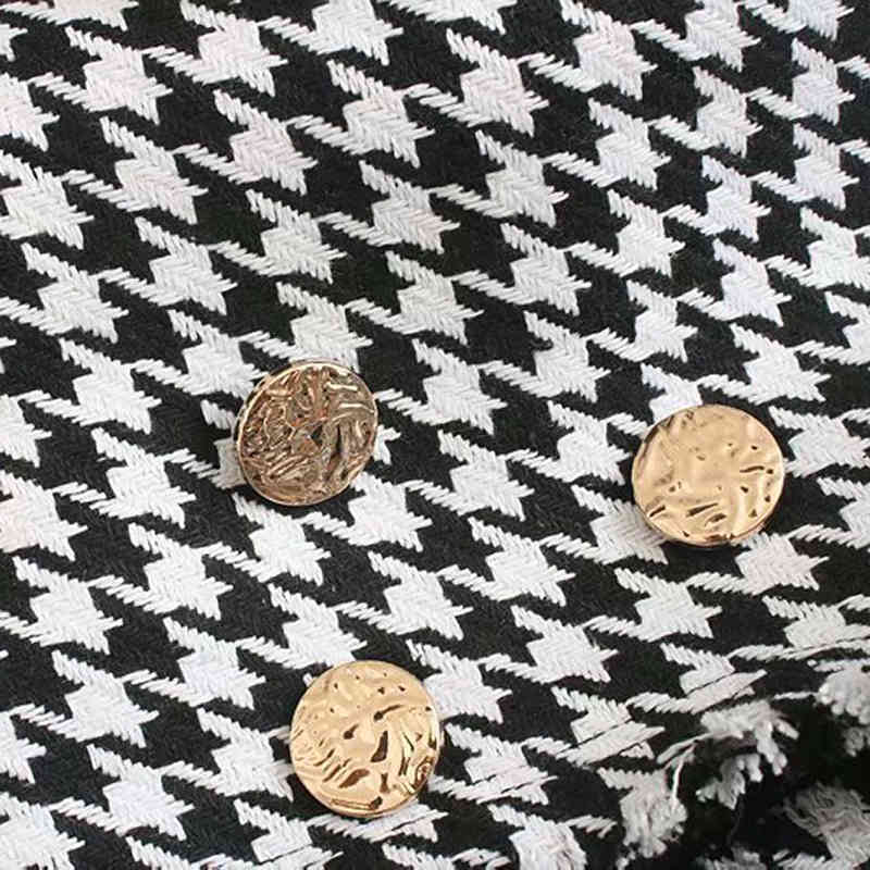 Fashion Houndstooth Blazer Women Elegant Tweed Coat Casual Double Breasted Suit Jacket Long Sleeve Blazer Female Chaqueta Mujer 210414