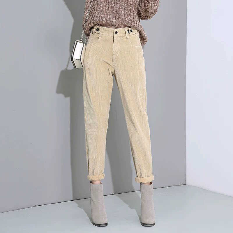 Lucyever Autumn Winter Casual Warm Pants Women Elegant Corduroy Harem Female Vintage Brown Button High Waist Trousers 211119