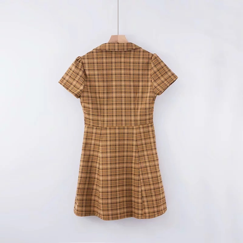 vintage cotton red plaid dress women Korean kawaii button office mini female casual short sleeve sexy vestidos 210521