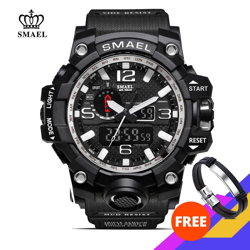SMAEL Men Military 50m Waterproof Digital Watches Men's LED Quartz Clock Sport Watch Male relogios masculino 1545 + Bracelet Set X0524, 1545 black
SMAEL Men Military 50m Waterproof Digital Watches Men's LED Quartz Clock Sport Watch Male relogios masculino 1545 + Bracelet Set X0524, 1545 black