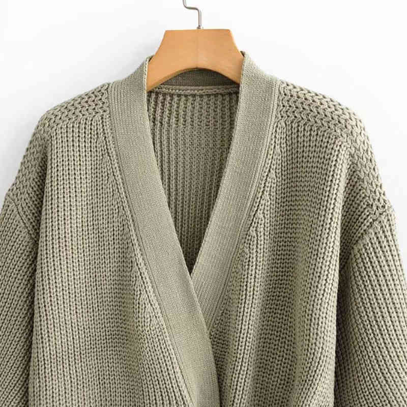 Casual Woman Oversized V Neck Belt Sweater Fashion Ladies Autumn Knitted Loose Tops Female Chic Soild Color Sweaters 210515