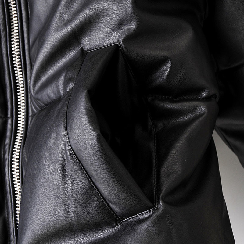Women Casual Pu Leather Black Coat Stand Collar Office Jacket Long Sleeve Warm Ladies Tops Outerwear Winter Autumn 210414