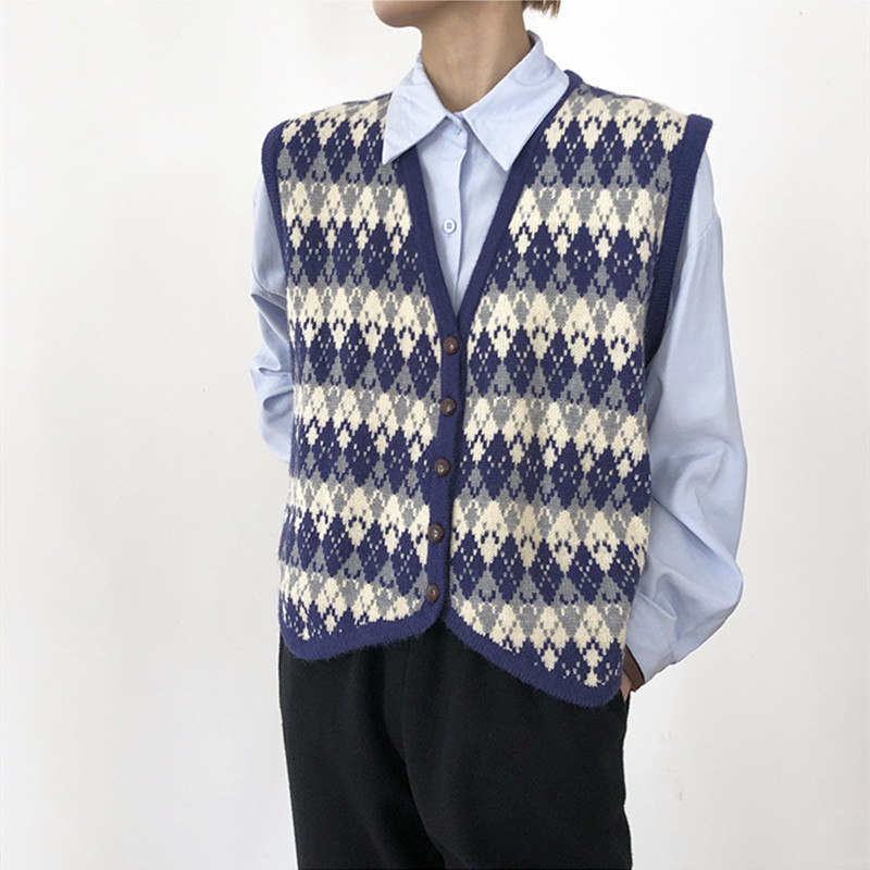Retro Color Matching Rhombus Small Waistcoat Women' Fashion All-Match V-neck Age-reducing Knitted Cardigan Vest Female 210520, Coffee
Retro Color Matching Rhombus Small Waistcoat Women' Fashion All-Match V-neck Age-reducing Knitted Cardigan Vest Female 210520, Coffee