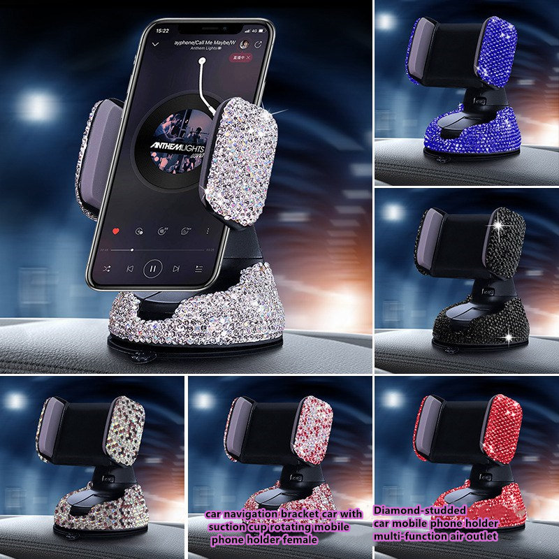 Diamond-Studded Car Mobile Phone Holder Multi-Function Air Outlet Auto Navigation Bracket With Suction Cup Rotating Mobilephone Female
Diamond-Studded Car Mobile Phone Holder Multi-Function Air Outlet Auto Navigation Bracket With Suction Cup Rotating Mobilephone Female