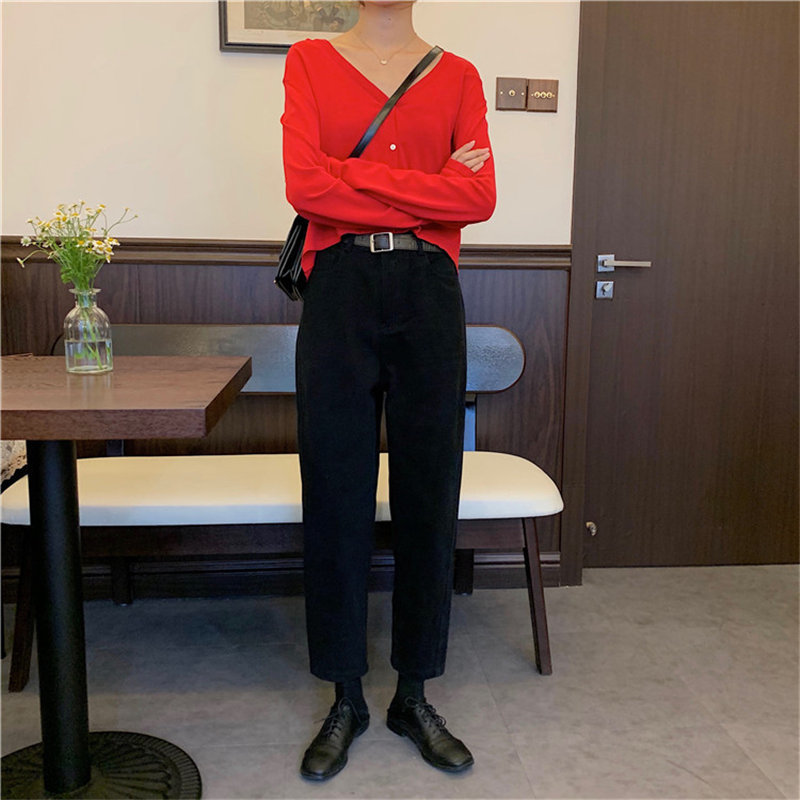 Korea Women Fashion Thicken High Waist Denim Pants Loose Streetwear Autumn Wild Woman Casual Straight Trousers 210421