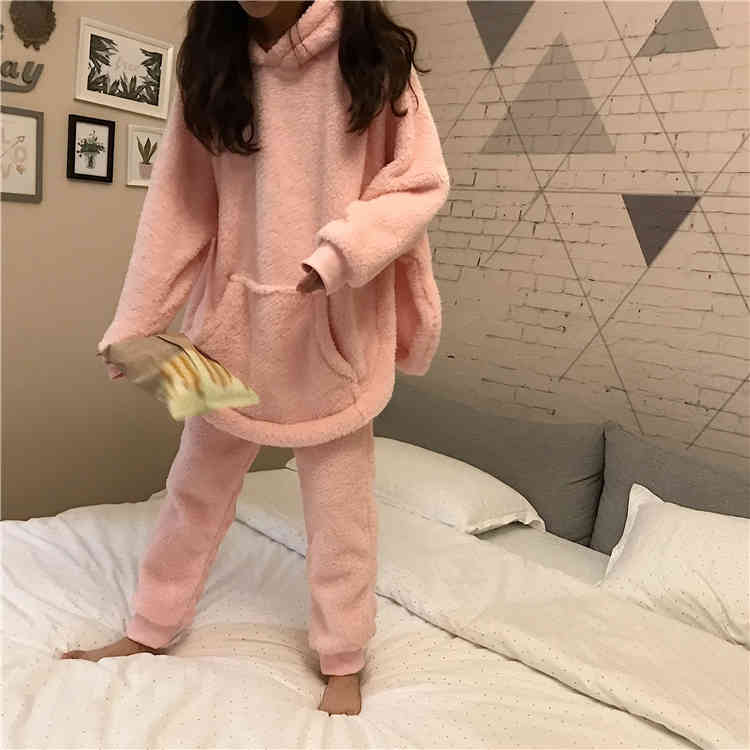 Winter Thick Warm Pajamas Sets For Women Sleepwear Homes Clothing Pajama Home Wear Womens Pyjamas Set Velvet Pants Nightwear 210423