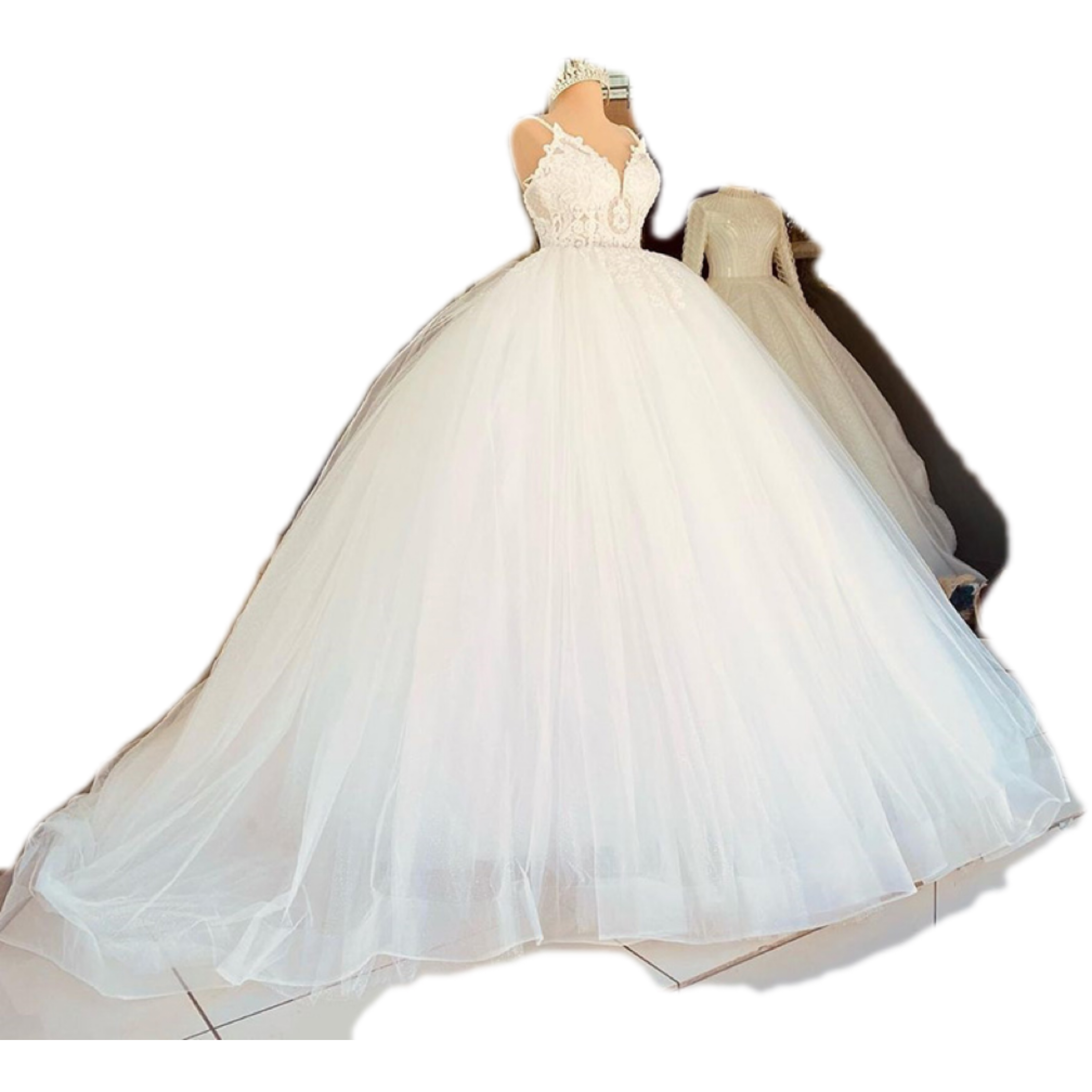 Middle East Ball Gown Wedding Dress 2022 Appliques Lace Spaghetti Straps Lace Chapel Train Bridal Party Gowns
