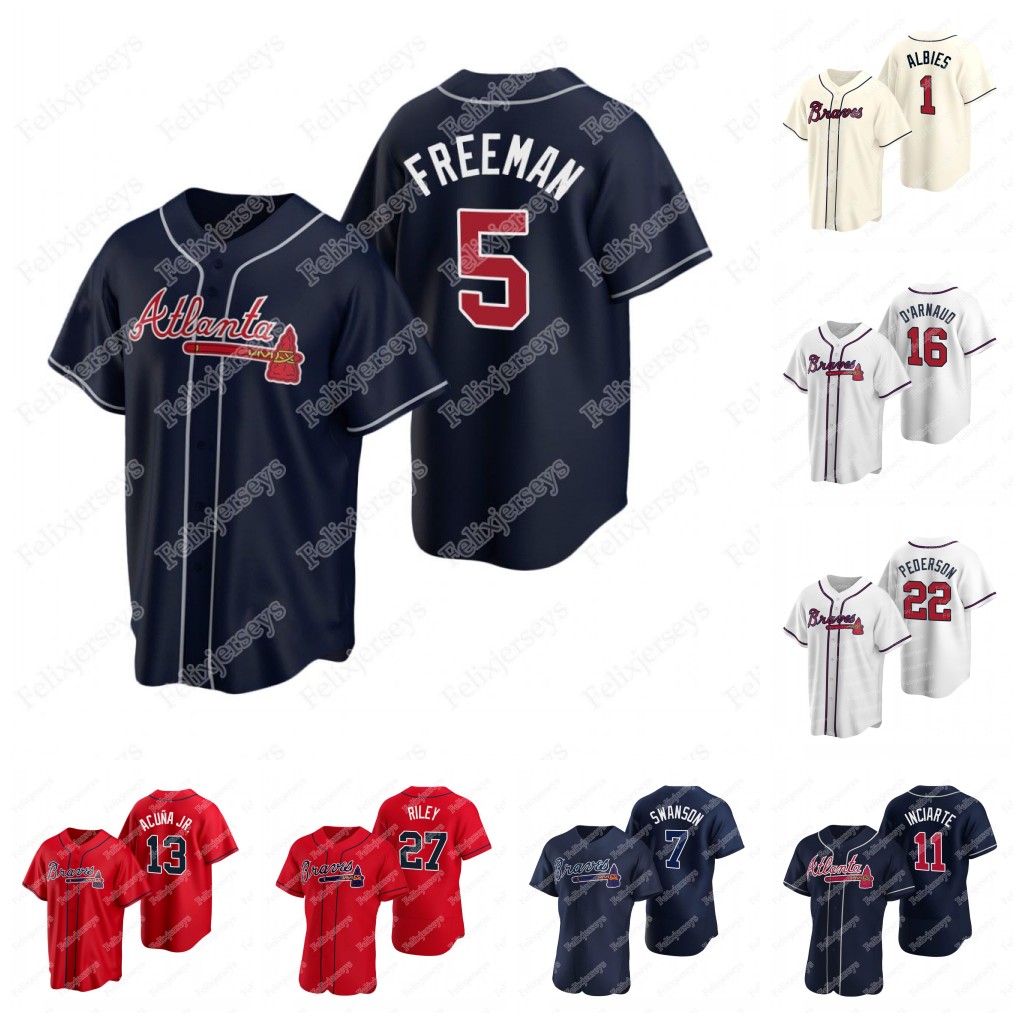 5 Freddie Freeman Braves Jerseys Austin Riley Ozzie Albies Dansby Swanson Adam Duvall Joc Pederson Ronald Acuña Jr. Travis d'Arnaud Ender Inciarte Eddie Rosario, Cool base grey
5 Freddie Freeman Braves Jerseys Austin Riley Ozzie Albies Dansby Swanson Adam Duvall Joc Pederson Ronald Acuña Jr. Travis d'Arnaud Ender Inciarte Eddie Rosario, Cool base grey