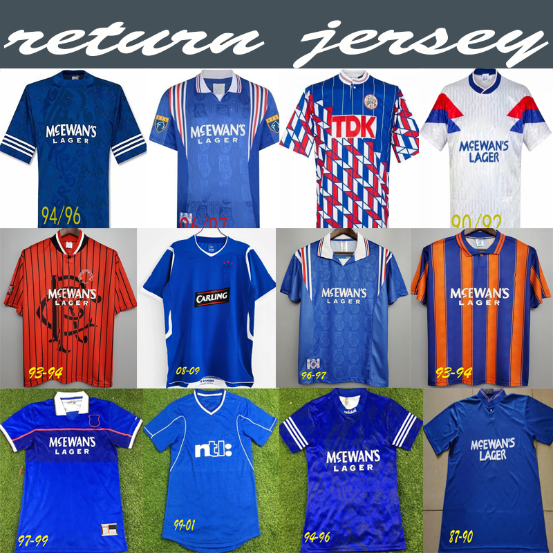Retro 93 94 Glasgow Rangers soccer jerseys 82 83 87 88 90 1992 1994 1995 96 97 99 2000 2002 Vintage kits GASCOIGNE MCCOIST Classic Top football shirts, Black;yellow
Retro 93 94 Glasgow Rangers soccer jerseys 82 83 87 88 90 1992 1994 1995 96 97 99 2000 2002 Vintage kits GASCOIGNE MCCOIST Classic Top football shirts, Black;yellow