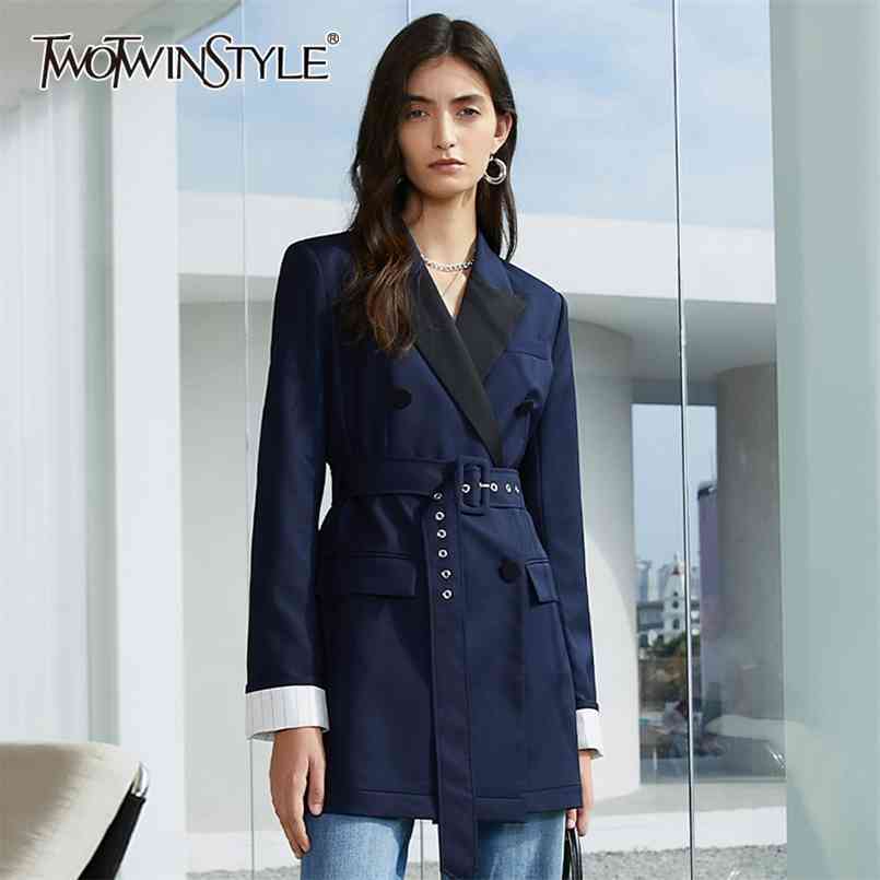 Spring Patchwork Casual Blazer For Women Notched Long Sleeve Double Breasted Sashes Blazers Female Fashion 210524, Blue
Spring Patchwork Casual Blazer For Women Notched Long Sleeve Double Breasted Sashes Blazers Female Fashion 210524, Blue