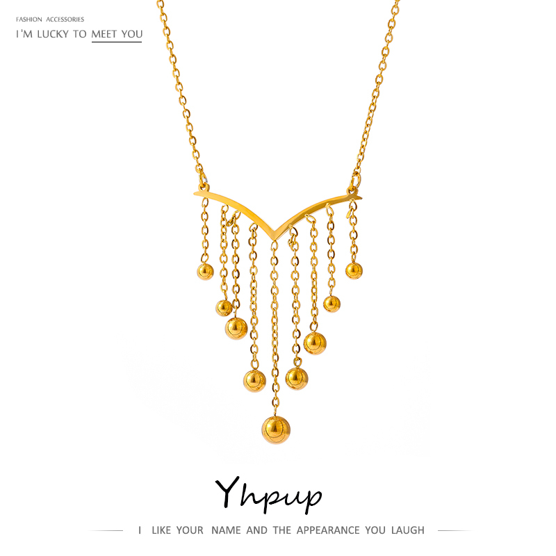 Yhpup Statement Tassel Bead Pendant Neckalce Gold Stainless Steel Metal Texture Collar Necklace Fashion Jewelry Bijoux 2021
Yhpup Statement Tassel Bead Pendant Neckalce Gold Stainless Steel Metal Texture Collar Necklace Fashion Jewelry Bijoux 2021
