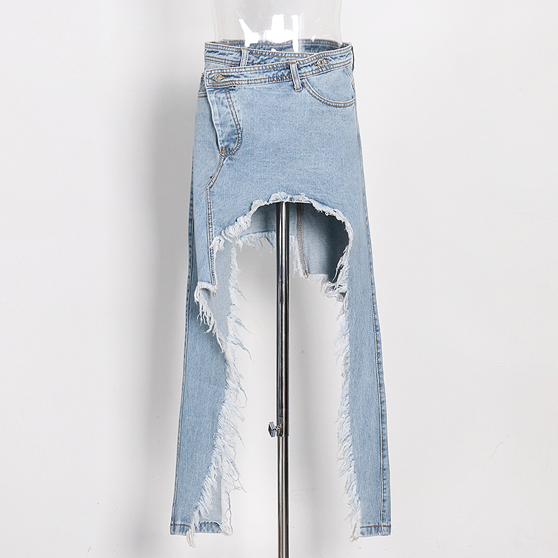 Spring Skirts European and American Street Personality In The Long Irregular Open Fork Hair Edge Worn Denim Skirt Girl, Blue
Spring Skirts European and American Street Personality In The Long Irregular Open Fork Hair Edge Worn Denim Skirt Girl, Blue