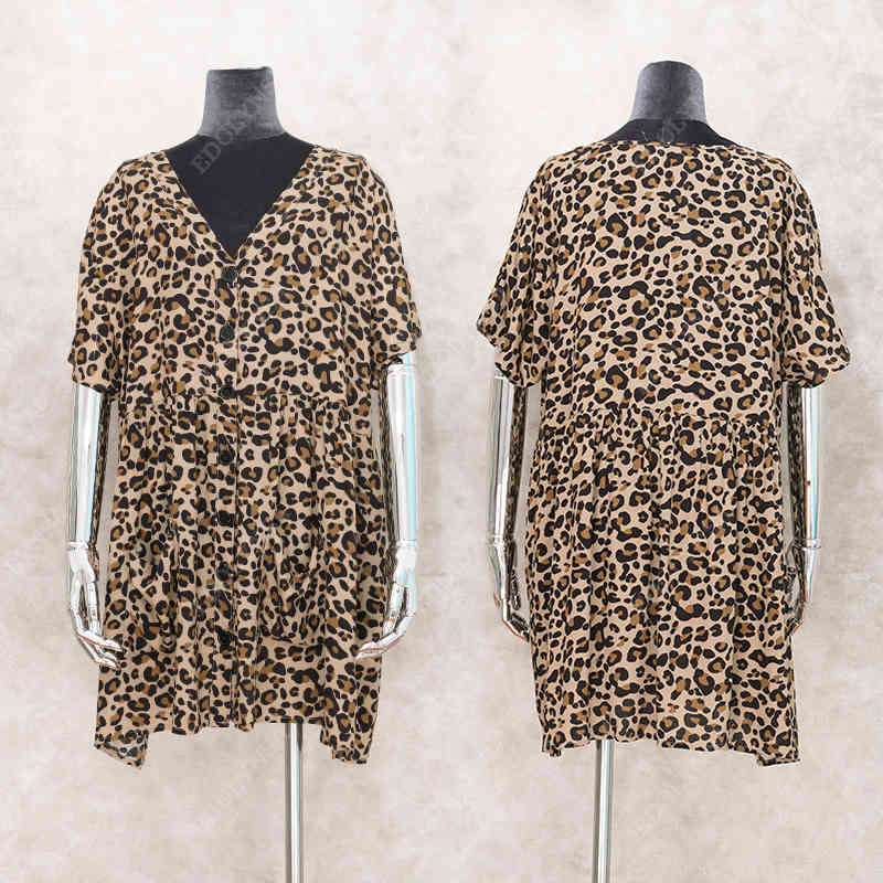Sexy Leopard Bikini Cover-ups Cotton Tunic Boho Printed Summer Beach Dress Women Plus Size Wear Swim Suit Cover Up Q1104 210420