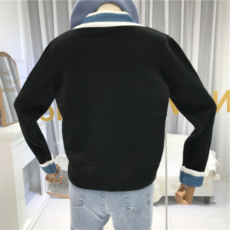 Spring Autumn Women's Cardigan Korean Style Contrast Color V-neck Knit Single-breasted Long Sleeve s LL359 210506