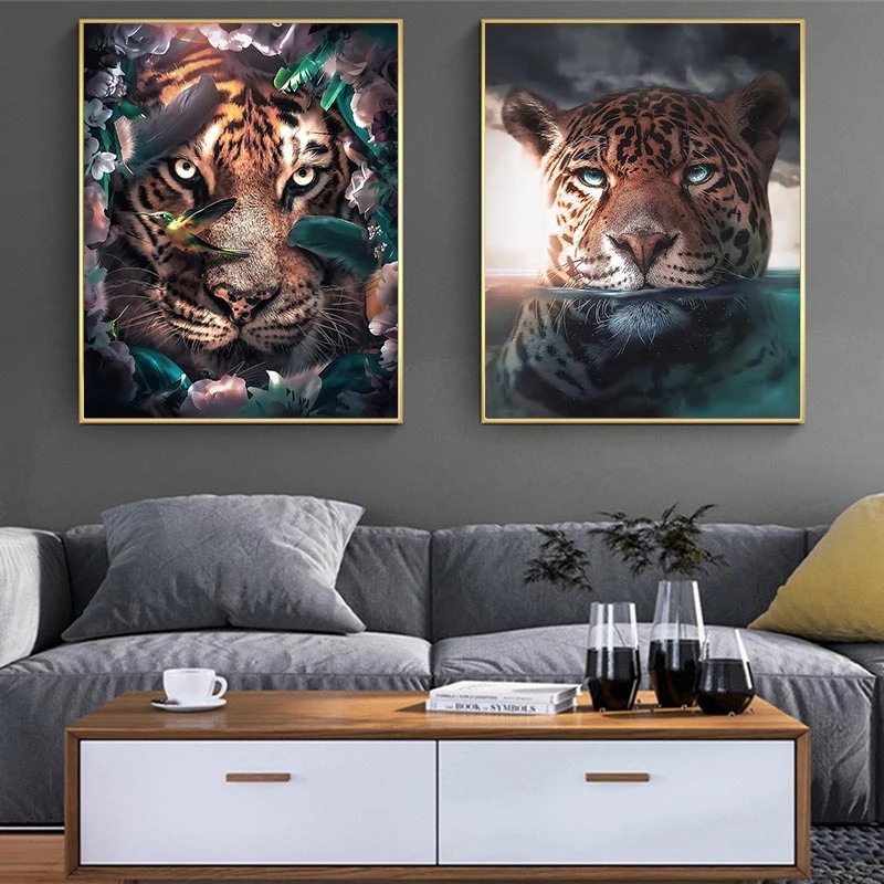 Lion and Tiger Canvas Art Posters And Prints Creative Animals with Plant Leaves Canvas Painting On the Wall Art Picture Decor
Lion and Tiger Canvas Art Posters And Prints Creative Animals with Plant Leaves Canvas Painting On the Wall Art Picture Decor