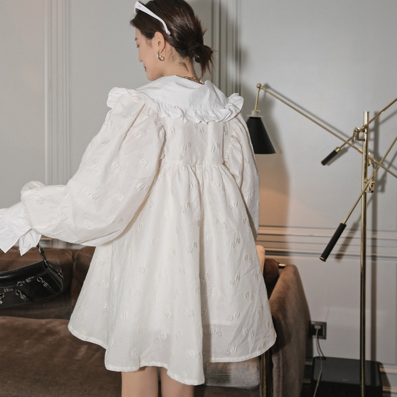 LANMREM autumn Peter pan collar a-line above-knee length street wear lovely Princess style long sleeve white dress 2A534 210409