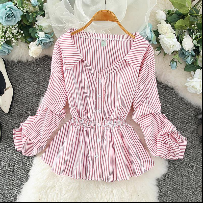 fashion striped casual women shirts long sleeve elastic waist vintage design chic female, White
fashion striped casual women shirts long sleeve elastic waist vintage design chic female, White