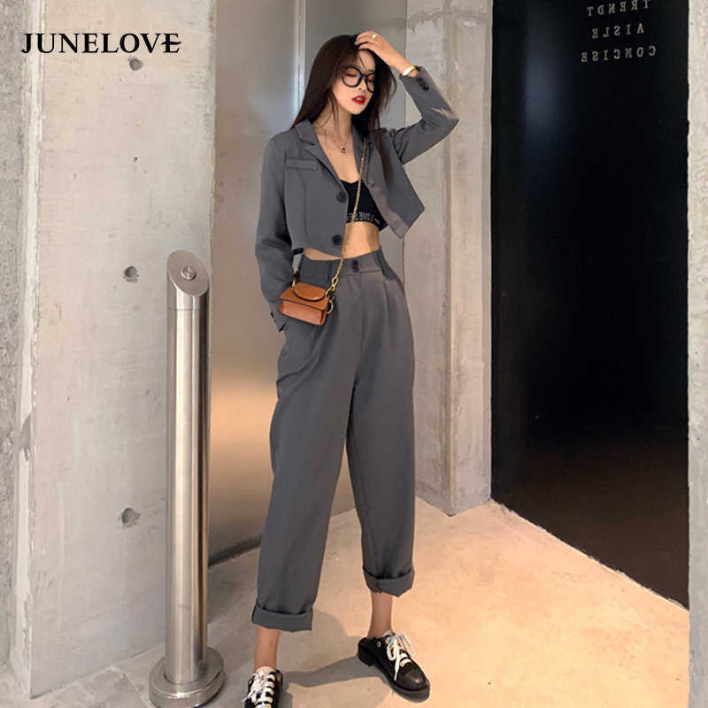 JuneLove Women Spring Casual Two Pieces Vintage Office Lady Single Breasted Blazers &Pants Street Short Pants Suits 210930