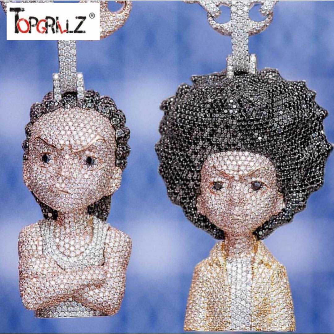 Iced Out The Boondocks Pendant CZ Necklace Chain Mens/Women Micro Paved Hip Hop Gold Silver Color Bling Charm Chains Jewelry
Iced Out The Boondocks Pendant CZ Necklace Chain Mens/Women Micro Paved Hip Hop Gold Silver Color Bling Charm Chains Jewelry