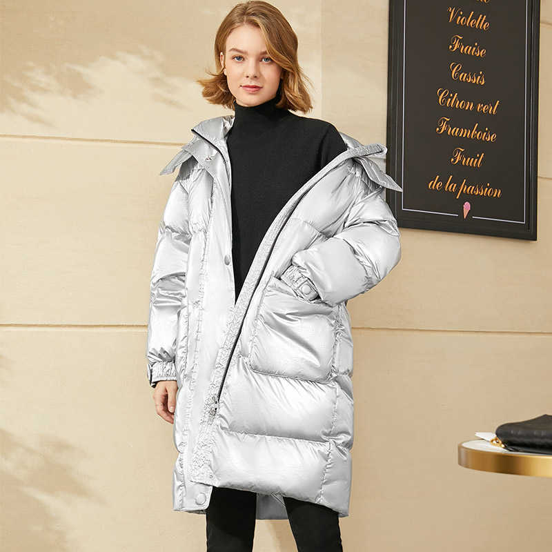 Minimalism Winter Coat Women Fashion 90%White Duck Down 's Jacket Causal Solid Hooded 12040619 210527