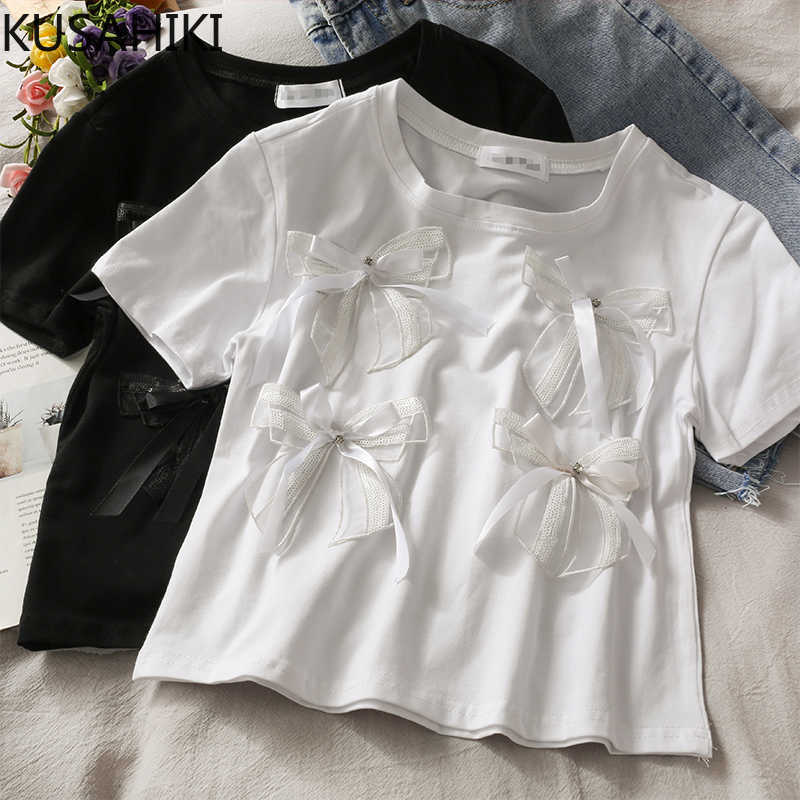 Korean Sweet Bowknot Graphic Tees Women Short Sleeve O-neck T Shirt Causal Solid Summer Tshirts 6G850 210603, Black
Korean Sweet Bowknot Graphic Tees Women Short Sleeve O-neck T Shirt Causal Solid Summer Tshirts 6G850 210603, Black