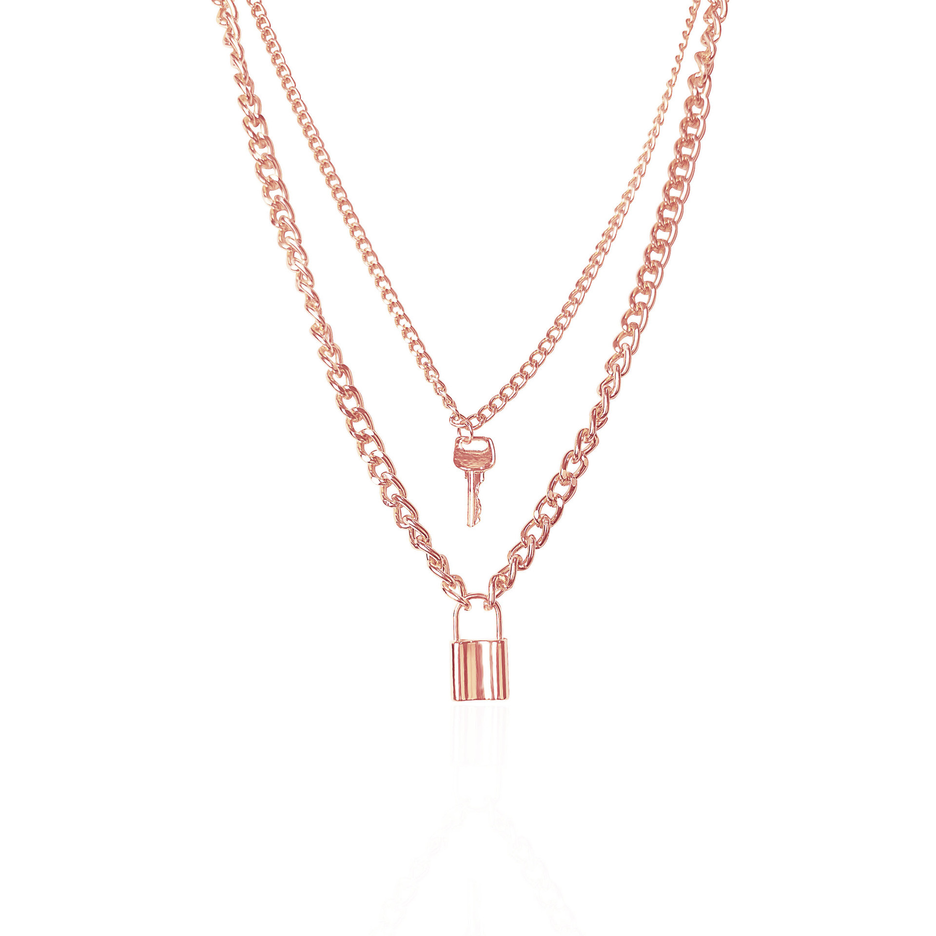 Versatile Chain Pendant Necklace Geometric Key Necklace Female Graceful and Fashionable Multi-Layer Lock Ornament