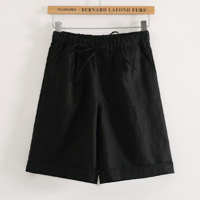 Summer Korea Fashion Women Knee Length Pants Plus Size Elastic Waist Loose Casual Straight Solid cotton linen D157 210512