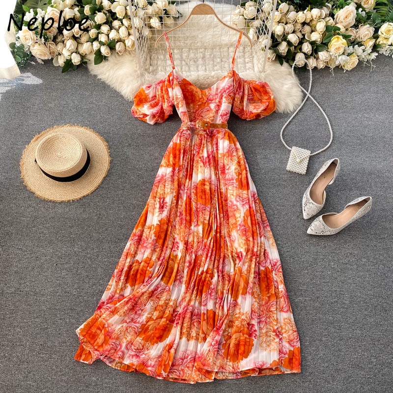 neploe print puff sleeve shoulder strapless camis women dress beach style design pleated dresses chic dstring vestidos, Black;gray
neploe print puff sleeve shoulder strapless camis women dress beach style design pleated dresses chic dstring vestidos, Black;gray