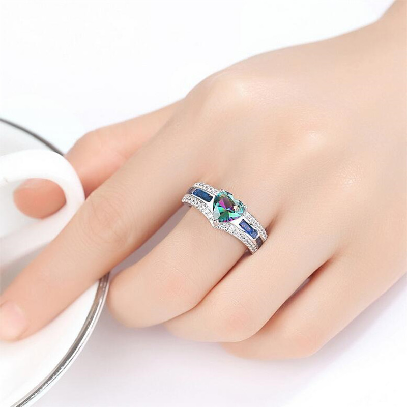 2021 Top Sell Brand Handmade Deluxe Jewelry 10KT White Gold Fill Heart Cut Opal CZ Diamond Gemstones Party Women Wedding Engagement Band Ring Gift Siz