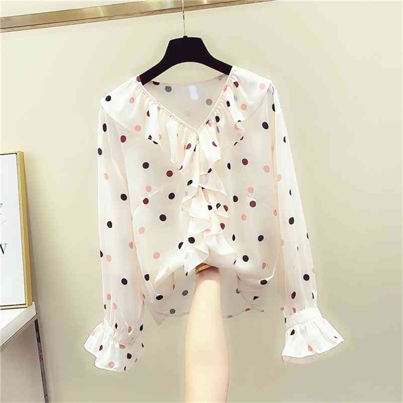Autumn Korean Style Ruffles Long Sleeves V Neck Chiffon Dot Shirt Women's Casual Blouse Shirts A3693 210519, Beige
Autumn Korean Style Ruffles Long Sleeves V Neck Chiffon Dot Shirt Women's Casual Blouse Shirts A3693 210519, Beige