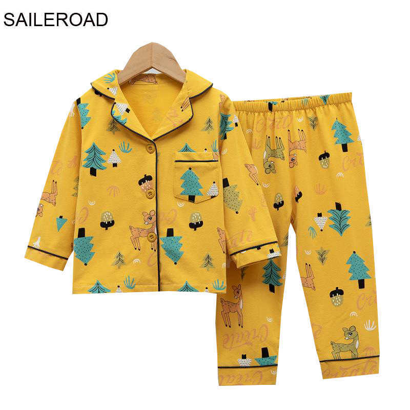 TUONXYE Cartoon Excavator Pajamas For Boys Cotton Long Sleeve Pyjamas Girls Cute pattern Print Kids Sleepwear Clothing 210827