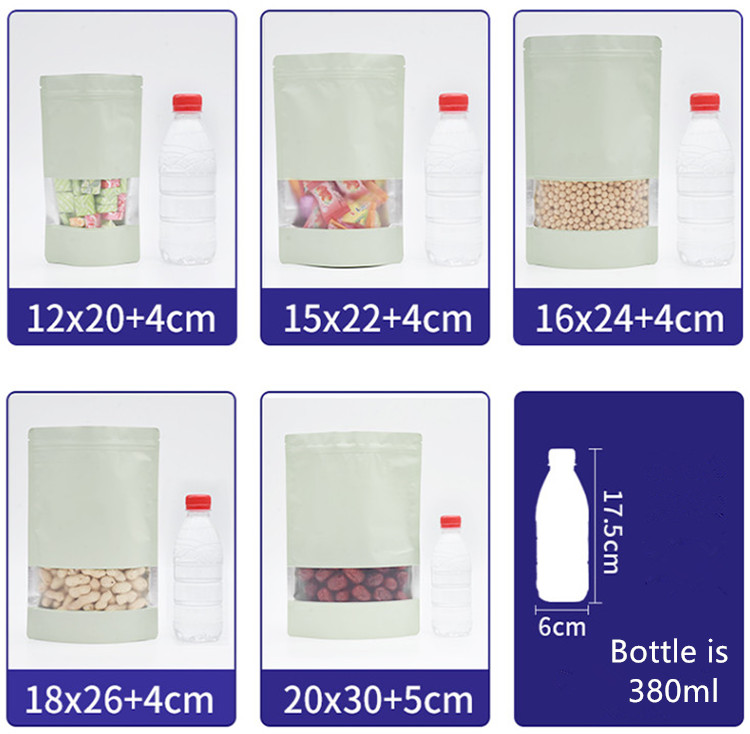 100pcs Matte Off-white Window Zip Lock Aluminum Foil Bag Stand up Beige Resealable Meat Coffee Powder Snack Nuts Xmas Wedding Gifts Heat Sealing Packa