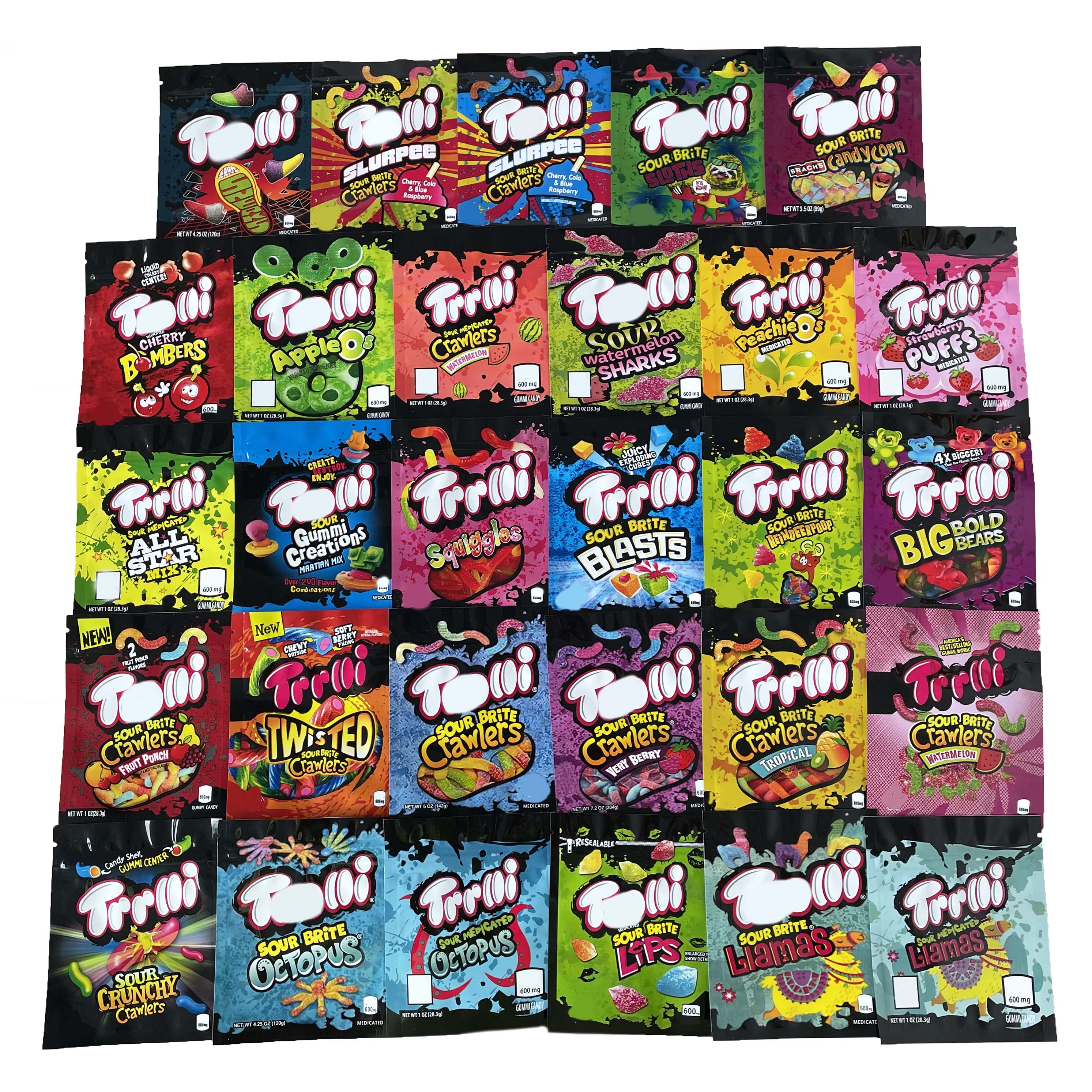 Trrlli edibles packaging bags 600mg 29 designs sour brite crawlers watermelon sharks llamas octopus peach rings errlli berry worm gummy
Trrlli edibles packaging bags 600mg 29 designs sour brite crawlers watermelon sharks llamas octopus peach rings errlli berry worm gummy