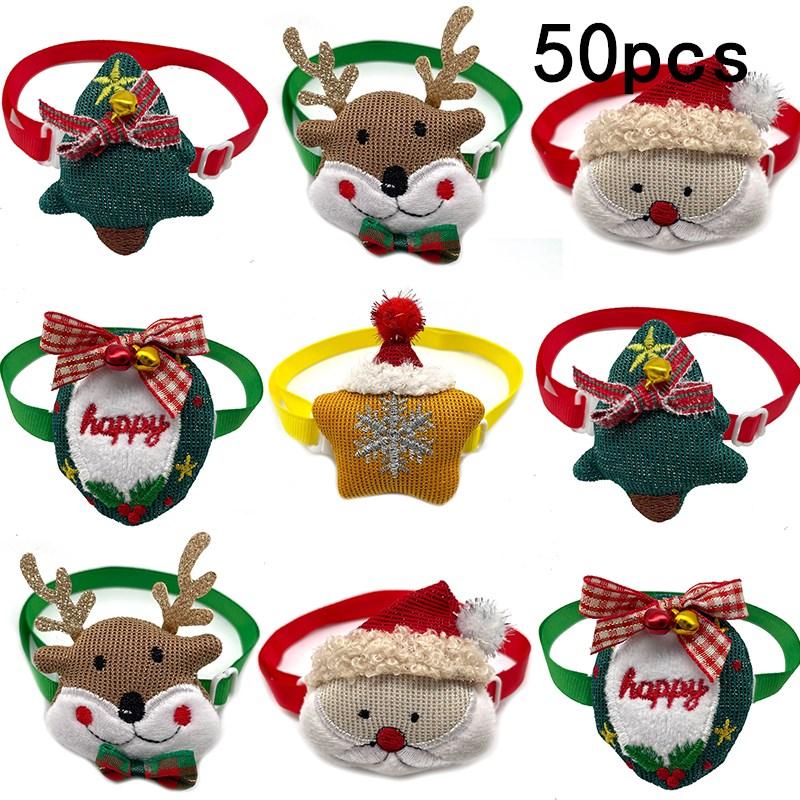 Dog Apparel 50/100pcs Christmas Pet Accessories Santa Claus Deer Collar For Dogs Adjustable Bowtie Necktie Xmas