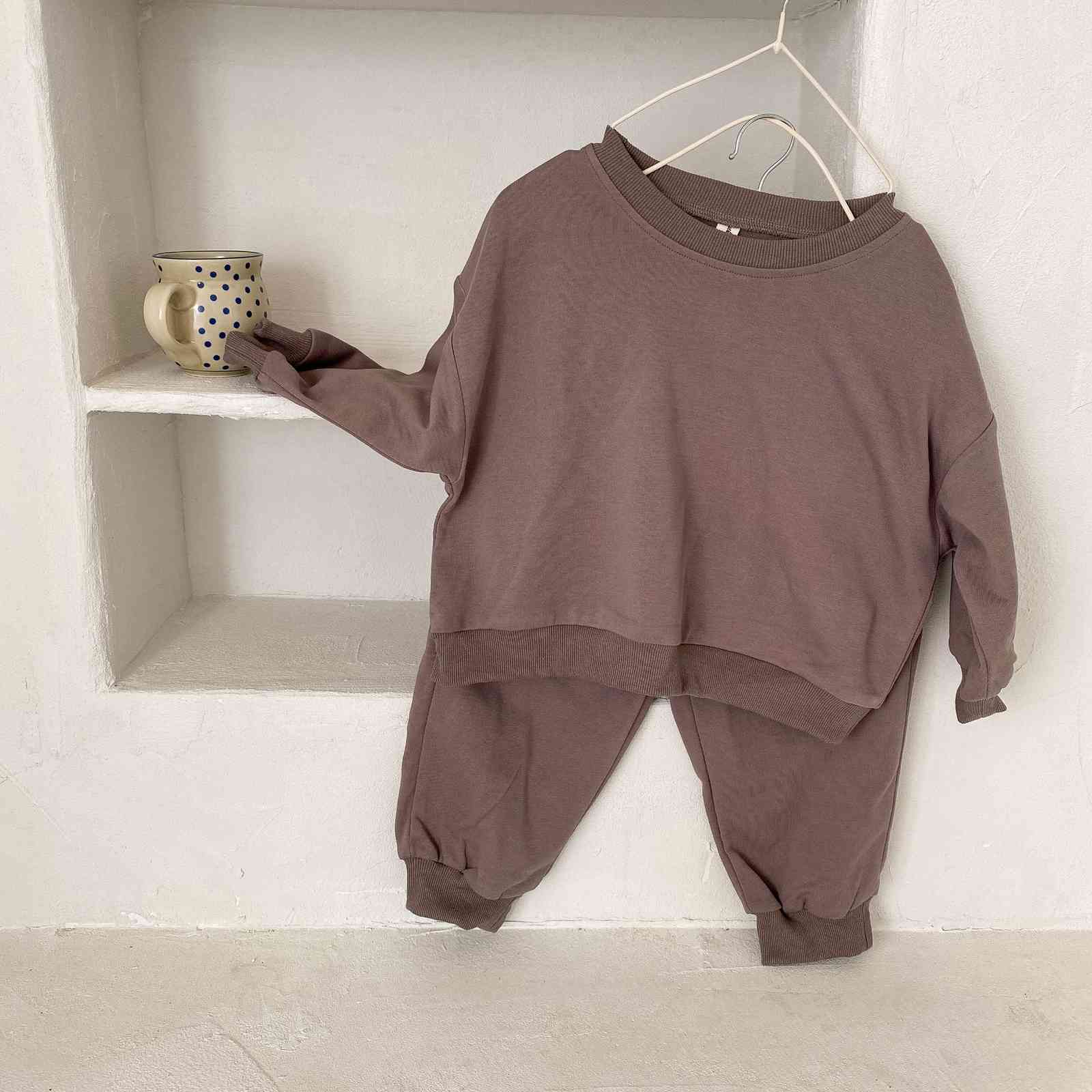 Spring Autumn 2-6 years kids cotton casual sweat suit Boys and girls loose long sleeve sweatshirt pants 2pcs sets tracksuit 210508