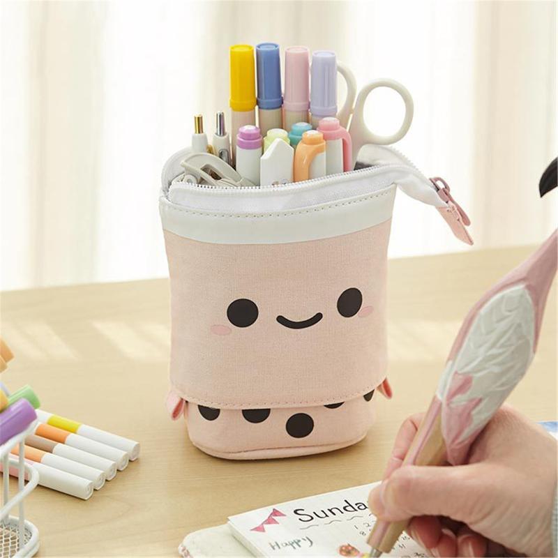 Storage Bags Creative Retractable Pencil Case School Stationery Bag Kawaii Milk Tea Pen Cute Holder Gifts For Kid