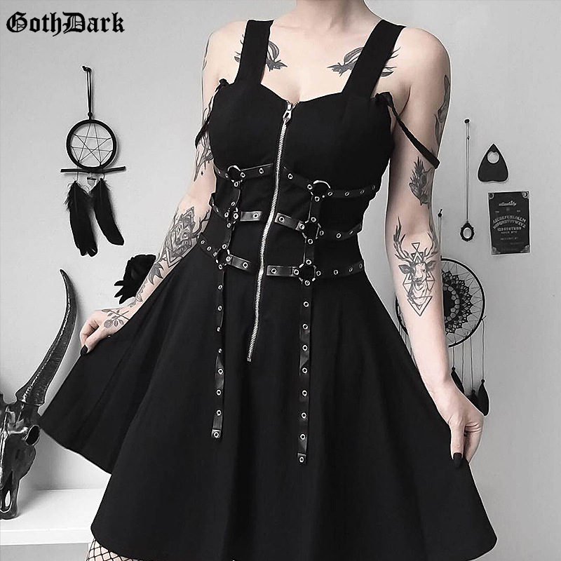 Goth Dark womens dress eyelet web zipper harajuku mini dresses grunge Summer 2021 sleeveless backless a-line sexy punk rock, Black
Goth Dark womens dress eyelet web zipper harajuku mini dresses grunge Summer 2021 sleeveless backless a-line sexy punk rock, Black