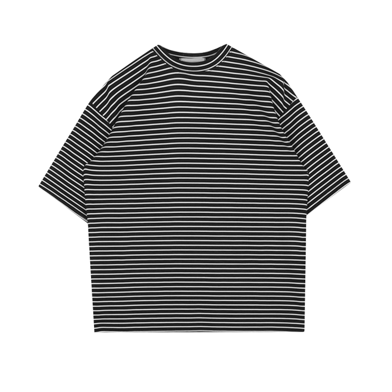 IEFB Men's Striped T-shirt Summer Round Neck Short Sleeve Korean Fashion Loose Cusual Top Trend Black White Tee Tops 9Y7184 210524