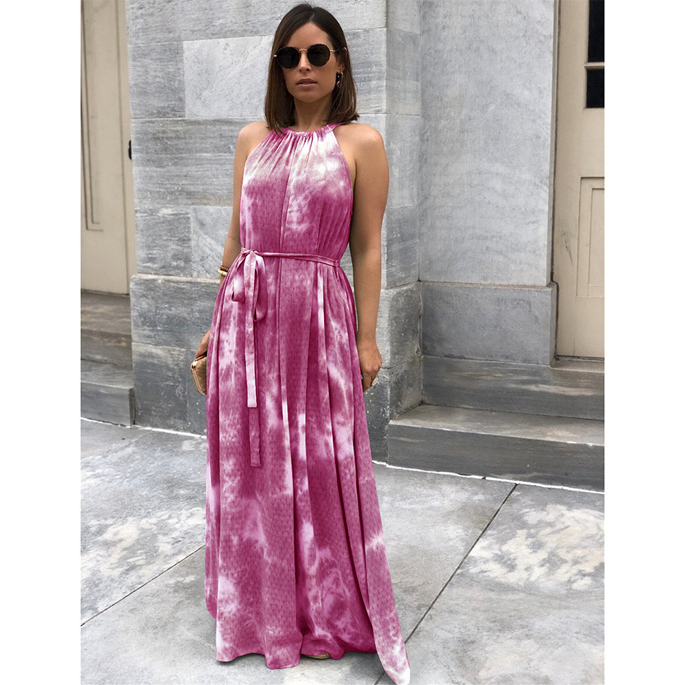 Women Dress Dye Bohemia es Sexy Long Sleeveless Maxi Halter Lace Up Loose Plus Size Summer es 210513