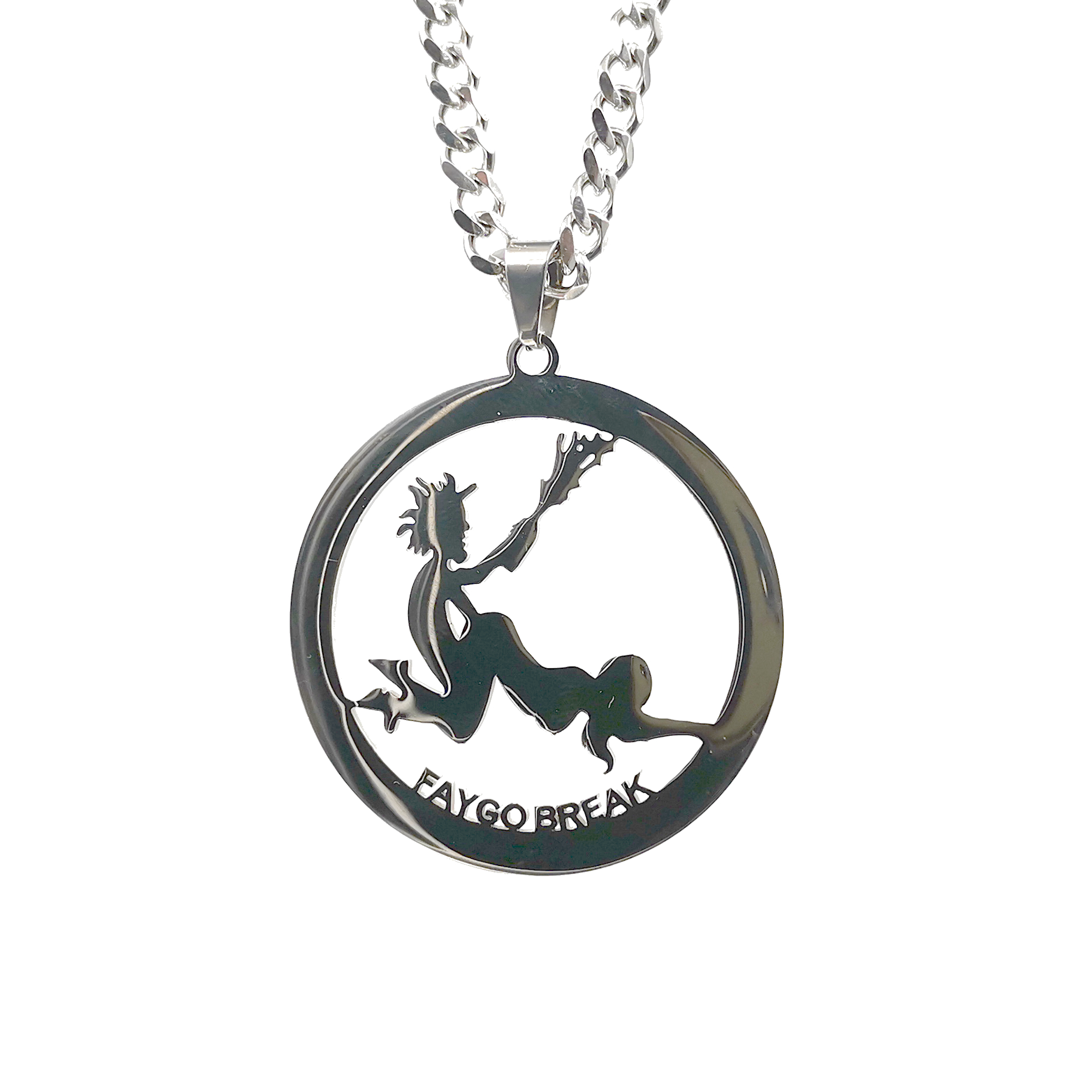 Polished Big 45mm Faygo Break Charm Silver Stainless Steel ICP Pendant Mens Necklace Curb Chain 5mm 24''