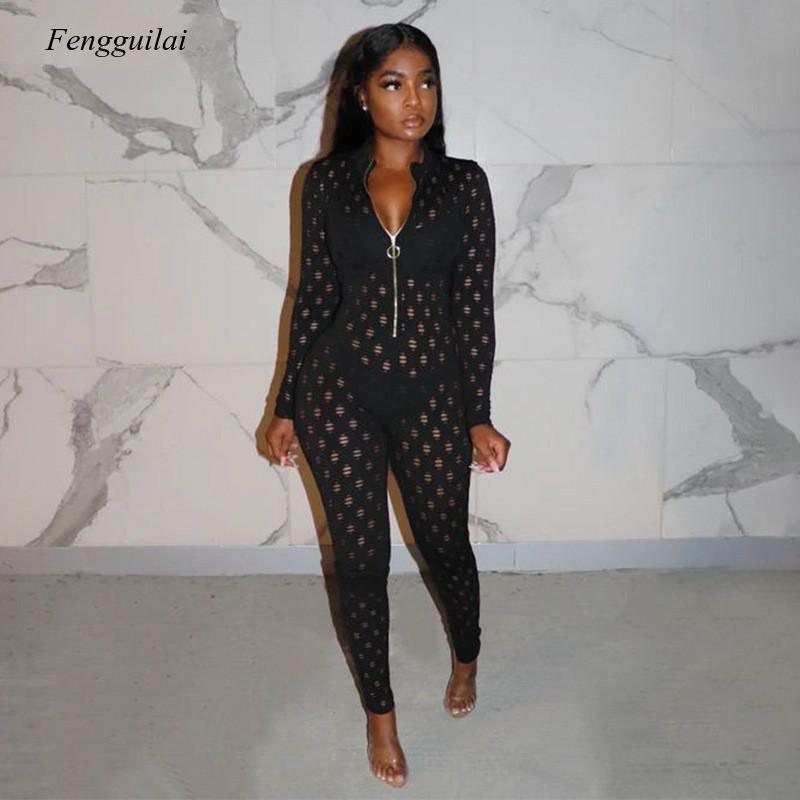 Streetwear White Black Rompers Womens Jumpsuit Female One Piece Outfits Long Sleeve Sexy Bodycon Ladies Women Women's Jumpsuits &