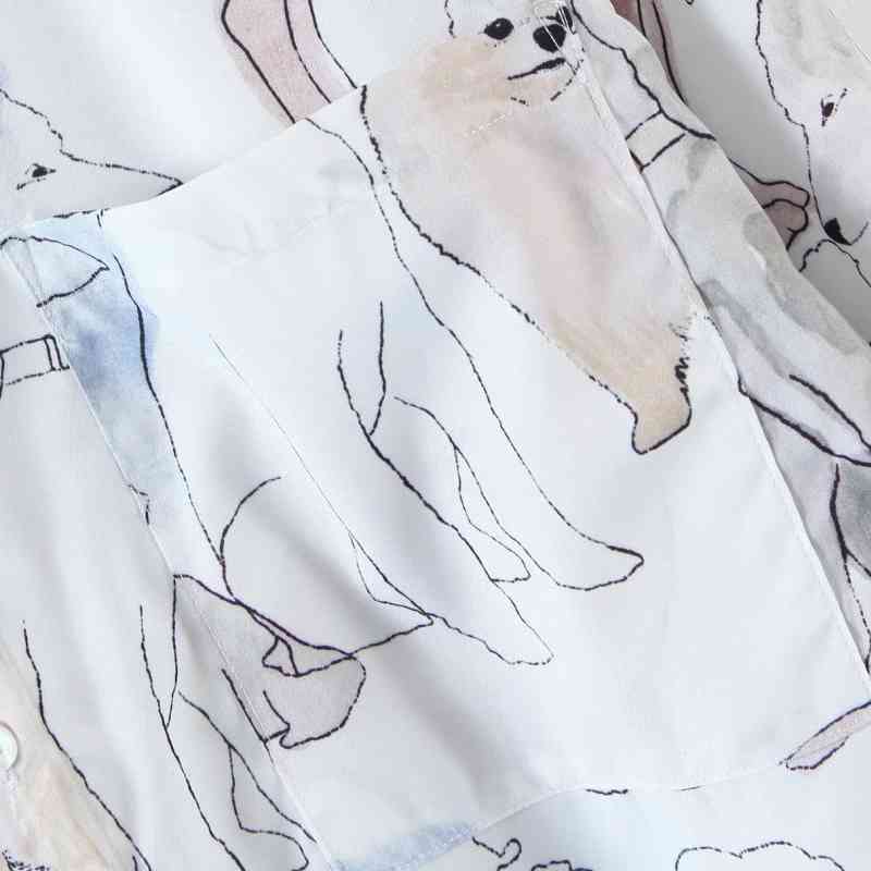 Women Dog Print Single Pocket Loose Shirts Female Long Sleeve Blouses Casual Lady Turndown Collar Tops Blusas S8275 210430