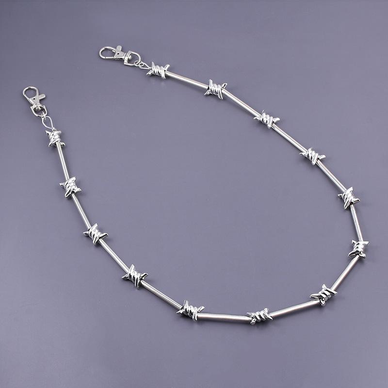 Pendant Necklaces RJ Rock Punk Flame Thorns Bamboo Necklace Hip Hop Jeans Pants Wallet Belt Unisex Chain Padlock Collar For Women Men Jewelr